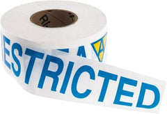 NMC - 1,000' Long x 3" Wide Roll, Vinyl, White, Blue & Yellow Barricade Tape - Message: Restricted Area - USA Tool & Supply