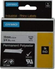 Rhino - 216" Long, White Permanent Polyester Tape Permanent Polyester Tape - For DYMO Brand Labeling Equipment Designed for "D1" Tapes (Check Width Compatibility) - USA Tool & Supply