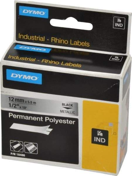 Rhino - 216" Long, Metallized Silver Polyester Metallized Tape - For DYMO Brand Labeling Equipment Designed for "D1" Tapes (Check Width Compatibility) - USA Tool & Supply