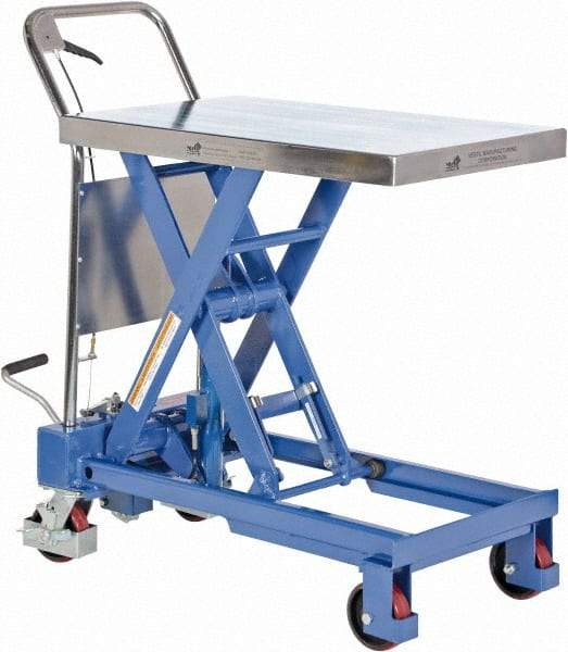 Vestil - 750 Lb Capacity Manual Scissor Elevating Cart - 15-1/2" to 35-1/2" Lift Height, 32" Platform Length x 19-3/4" Platform Width - USA Tool & Supply