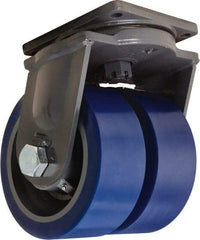 Hamilton - 10" Diam x 4" Wide x 13" OAH Top Plate Mount Dual Swivel Caster - Polyurethane Mold on Forged Steel, 10,000 Lb Capacity, Tapered Roller Bearing, 8-1/2 x 8-1/2" Plate - USA Tool & Supply
