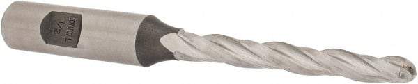 Made in USA - 0.5° Taper Angle per Side, 1/4" Small End Diam, 2-1/4" LOC, High Speed Steel 3 Flute Tapered Ball End Mill - 4-1/4" OAL, 3/8" Shank Diam - USA Tool & Supply
