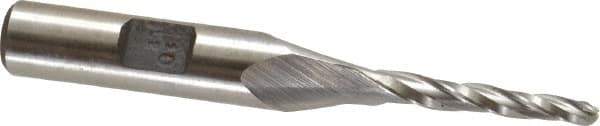 Made in USA - 1.5° Taper Angle per Side, 1/8" Small End Diam, 1" LOC, High Speed Steel 3 Flute Tapered Ball End Mill - 2-7/8" OAL, 3/8" Shank Diam - USA Tool & Supply