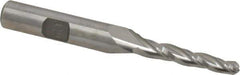 Made in USA - 1.5° Taper Angle per Side, 3/16" Small End Diam, 1-1/4" LOC, High Speed Steel 3 Flute Tapered Ball End Mill - 3-1/8" OAL, 3/8" Shank Diam - USA Tool & Supply