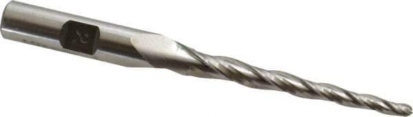 Made in USA - 2° Taper Angle per Side, 1/8" Small End Diam, 2" LOC, High Speed Steel 3 Flute Tapered Ball End Mill - 3-7/8" OAL, 3/8" Shank Diam - USA Tool & Supply