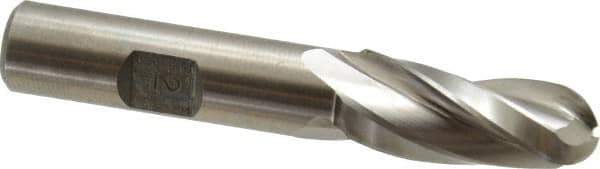 Made in USA - 2° Taper Angle per Side, 1/2" Small End Diam, 1-1/4" LOC, High Speed Steel 3 Flute Tapered Ball End Mill - 3-1/8" OAL, 1/2" Shank Diam - USA Tool & Supply
