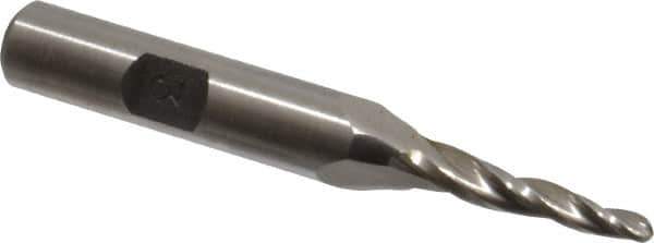 Made in USA - 3° Taper Angle per Side, 1/8" Small End Diam, 1" LOC, High Speed Steel 3 Flute Tapered Ball End Mill - 2-7/8" OAL, 3/8" Shank Diam - USA Tool & Supply