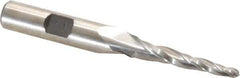 Made in USA - 3° Taper Angle per Side, 1/8" Small End Diam, 1-1/4" LOC, High Speed Steel 3 Flute Tapered Ball End Mill - 3-1/8" OAL, 3/8" Shank Diam - USA Tool & Supply