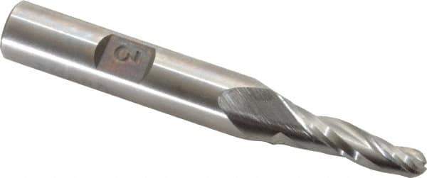 Made in USA - 3° Taper Angle per Side, 3/16" Small End Diam, 3/4" LOC, High Speed Steel 3 Flute Tapered Ball End Mill - 2-1/2" OAL, 3/8" Shank Diam - USA Tool & Supply