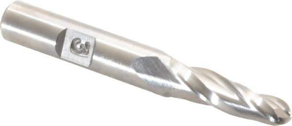Made in USA - 3° Taper Angle per Side, 1/4" Small End Diam, 1" LOC, High Speed Steel 3 Flute Tapered Ball End Mill - 2-3/4" OAL, 3/8" Shank Diam - USA Tool & Supply
