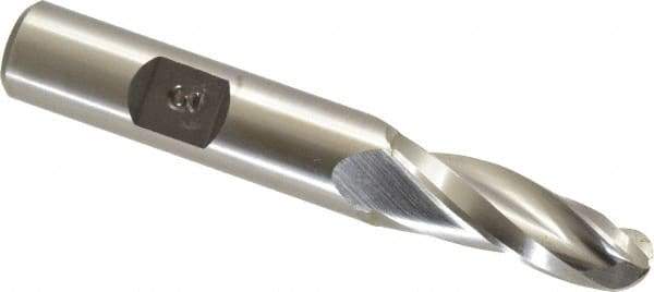 Made in USA - 3° Taper Angle per Side, 3/8" Small End Diam, 1-1/4" LOC, High Speed Steel 3 Flute Tapered Ball End Mill - 3-1/8" OAL, 1/2" Shank Diam - USA Tool & Supply