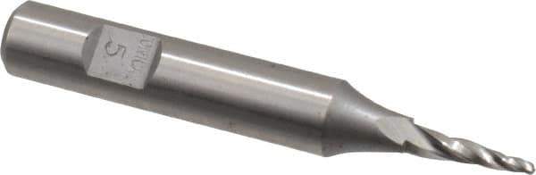 Made in USA - 5° Taper Angle per Side, 1/16" Small End Diam, 1/2" LOC, High Speed Steel 3 Flute Tapered Ball End Mill - 2-5/8" OAL, 3/8" Shank Diam - USA Tool & Supply