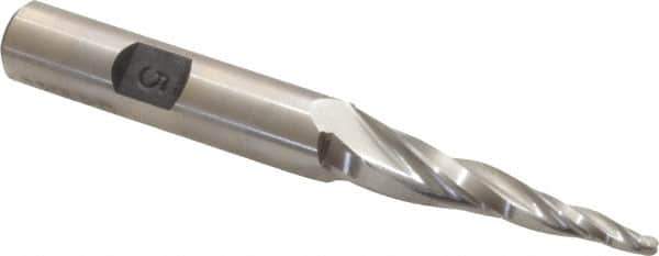 Made in USA - 5° Taper Angle per Side, 3/32" Small End Diam, 1-1/2" LOC, High Speed Steel 3 Flute Tapered Ball End Mill - 3-1/4" OAL, 3/8" Shank Diam - USA Tool & Supply
