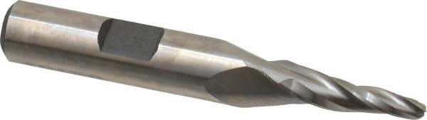 Made in USA - 5° Taper Angle per Side, 1/8" Small End Diam, 3/4" LOC, High Speed Steel 3 Flute Tapered Ball End Mill - 2-1/2" OAL, 3/8" Shank Diam - USA Tool & Supply