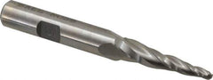 Made in USA - 5° Taper Angle per Side, 1/8" Small End Diam, 1-1/4" LOC, High Speed Steel 3 Flute Tapered Ball End Mill - 3-1/8" OAL, 3/8" Shank Diam - USA Tool & Supply
