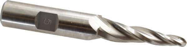 Made in USA - 5° Taper Angle per Side, 3/16" Small End Diam, 1-1/2" LOC, High Speed Steel 3 Flute Tapered Ball End Mill - 3-1/8" OAL, 1/2" Shank Diam - USA Tool & Supply