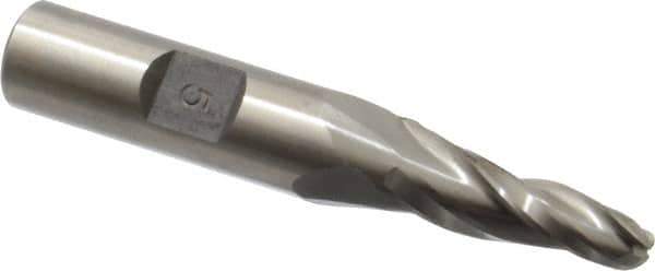 Made in USA - 5° Taper Angle per Side, 1/4" Small End Diam, 1" LOC, High Speed Steel 3 Flute Tapered Ball End Mill - 2-7/8" OAL, 1/2" Shank Diam - USA Tool & Supply