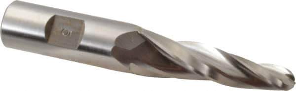 Made in USA - 5° Taper Angle per Side, 3/8" Small End Diam, 2-1/4" LOC, High Speed Steel 3 Flute Tapered Ball End Mill - 4-1/4" OAL, 3/4" Shank Diam - USA Tool & Supply