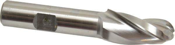 Made in USA - 5° Taper Angle per Side, 1/2" Small End Diam, 1-1/4" LOC, High Speed Steel 3 Flute Tapered Ball End Mill - 3-1/8" OAL, 1/2" Shank Diam - USA Tool & Supply