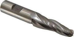 Made in USA - 5° Taper Angle per Side, 1/2" Small End Diam, 2-1/4" LOC, High Speed Steel 3 Flute Tapered Ball End Mill - 4-1/4" OAL, 3/4" Shank Diam - USA Tool & Supply