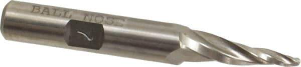 Made in USA - 7° Taper Angle per Side, 3/32" Small End Diam, 1" LOC, High Speed Steel 3 Flute Tapered Ball End Mill - 2-7/8" OAL, 3/8" Shank Diam - USA Tool & Supply