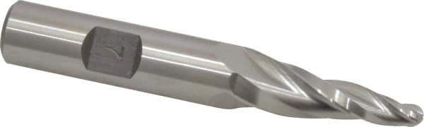 Made in USA - 7° Taper Angle per Side, 3/16" Small End Diam, 1-1/4" LOC, High Speed Steel 3 Flute Tapered Ball End Mill - 3-1/8" OAL, 1/2" Shank Diam - USA Tool & Supply