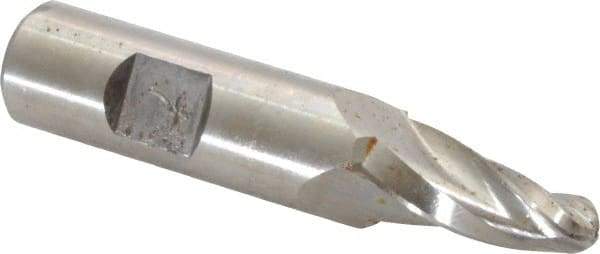 Made in USA - 7° Taper Angle per Side, 1/4" Small End Diam, 3/4" LOC, High Speed Steel 3 Flute Tapered Ball End Mill - 2-1/2" OAL, 1/2" Shank Diam - USA Tool & Supply