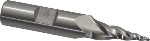 Made in USA - 10° Taper Angle per Side, 1/16" Small End Diam, 1" LOC, High Speed Steel 3 Flute Tapered Ball End Mill - 2-7/8" OAL, 3/8" Shank Diam - USA Tool & Supply