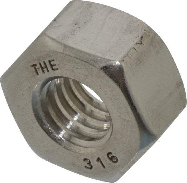 Value Collection - 3/8-16 UNC Stainless Steel Right Hand Heavy Hex Nut - 11/16" Across Flats, 23/64" High, Uncoated - USA Tool & Supply