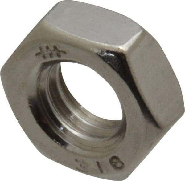 Value Collection - 5/16-18 UNC Stainless Steel Right Hand Hex Jam Nut - 1/2" Across Flats, 3/16" High, Uncoated - USA Tool & Supply