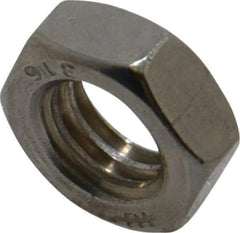 Value Collection - 3/8-16 UNC Stainless Steel Right Hand Hex Jam Nut - 9/16" Across Flats, 7/32" High, Uncoated - USA Tool & Supply