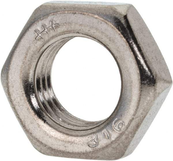 Value Collection - 7/16-20 UNF Stainless Steel Right Hand Hex Jam Nut - 11/16" Across Flats, 1/4" High, Uncoated - USA Tool & Supply