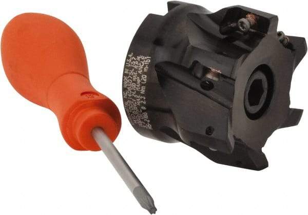 Kennametal - 6 Inserts, 2" Cut Diam, 3/4" Arbor Diam, 0.56" Max Depth of Cut, Indexable Square-Shoulder Face Mill - 0/90° Lead Angle, 1.575" High, EC14.., EP14.. Insert Compatibility, Through Coolant, Series Mill 1-14 - USA Tool & Supply