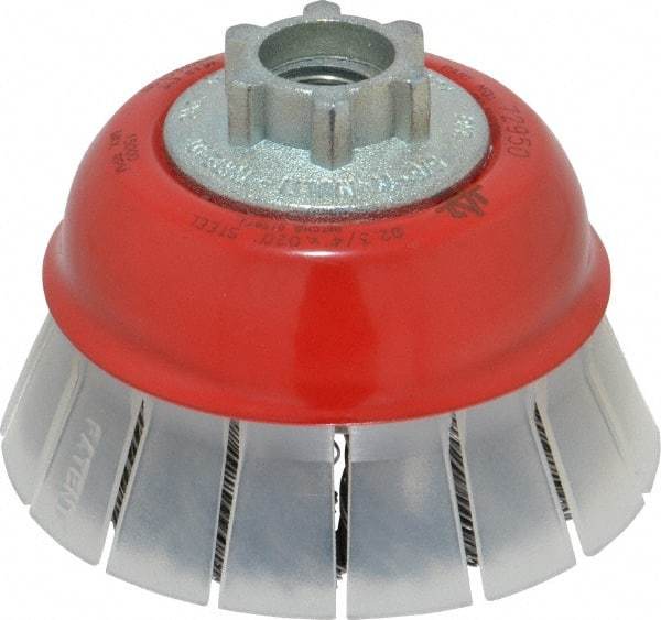 JAZ USA - 2-3/4" Diam, 5/8-11 & M14x2.00 Threaded Arbor, Steel Fill Cup Brush - 0.02 Wire Diam, 3/4" Trim Length, 15,000 Max RPM - USA Tool & Supply