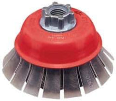 JAZ USA - 2-3/4" Diam, 5/8-11 & M14x2.00 Threaded Arbor, Steel Fill Cup Brush - 0.015 Wire Diam, 3/4" Trim Length, 15,000 Max RPM - USA Tool & Supply