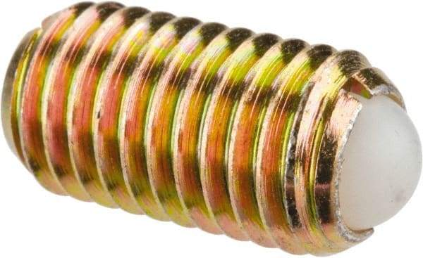Vlier - M12x1.75, 8mm Ball Diam, 22mm Body Length, 2.5mm Max Ball Reach, Threaded Ball Plunger - Steel Body, Nylon Ball, 16.86 Lb Initial End Force, 25.85 Lb Final End Force - USA Tool & Supply