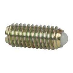 Vlier - M6x1.0, 3.5mm Ball Diam, 14mm Body Length, 1mm Max Ball Reach, Threaded Ball Plunger - Steel Body, Nylon Ball, 6.29 Lb Initial End Force, 9 Lb Final End Force, Locking Element - USA Tool & Supply