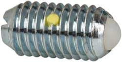 Vlier - M10x1.5, 6mm Ball Diam, 19mm Body Length, 2.01mm Max Ball Reach, Threaded Ball Plunger - Steel Body, Nylon Ball, 1.8 Lb Initial End Force, 3.37 Lb Final End Force, Locking Element - USA Tool & Supply