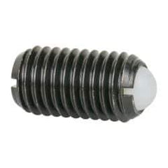 Vlier - M12x1.75, 8mm Ball Diam, 22mm Body Length, 2.5mm Max Ball Reach, Threaded Ball Plunger - Steel Body, Nylon Ball, 6.75 Lb Initial End Force, 12.36 Lb Final End Force - USA Tool & Supply