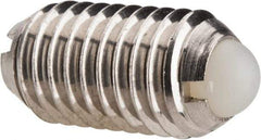 Vlier - M10x1.5, 6mm Ball Diam, 19mm Body Length, 2.01mm Max Ball Reach, Threaded Ball Plunger - Stainless Steel Body, Nylon Ball, 13.49 Lb Initial End Force, 20.23 Lb Final End Force, Locking Element - USA Tool & Supply