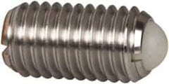 Vlier - M12x1.75, 8mm Ball Diam, 22mm Body Length, 2.5mm Max Ball Reach, Threaded Ball Plunger - Stainless Steel Body, Nylon Ball, 16.86 Lb Initial End Force, 25.85 Lb Final End Force, Locking Element - USA Tool & Supply