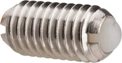 Vlier - M8x1.25, 5mm Ball Diam, 16mm Body Length, 1.5mm Max Ball Reach, Threaded Ball Plunger - Stainless Steel Body, Nylon Ball, 9 Lb Initial End Force, 13.49 Lb Final End Force - USA Tool & Supply