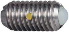 Vlier - M8x1.25, 5mm Ball Diam, 16mm Body Length, 1.5mm Max Ball Reach, Threaded Ball Plunger - Stainless Steel Body, Nylon Ball, 9 Lb Initial End Force, 13.49 Lb Final End Force, Locking Element - USA Tool & Supply