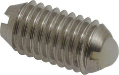 Vlier - M10x1.5, 6mm Ball Diam, 19mm Body Length, 2.01mm Max Ball Reach, Threaded Ball Plunger - Stainless Steel Body, Nylon Ball, 4.5 Lb Initial End Force, 7.87 Lb Final End Force, Locking Element - USA Tool & Supply