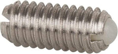 Vlier - M4x0.7, 2.5mm Ball Diam, 9mm Body Length, 0.81mm Max Ball Reach, Threaded Ball Plunger - Stainless Steel Body, Nylon Ball, 0.9 Lb Initial End Force, 2.25 Lb Final End Force - USA Tool & Supply