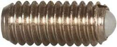 Vlier - M4x0.7, 2.5mm Ball Diam, 9mm Body Length, 0.81mm Max Ball Reach, Threaded Ball Plunger - Stainless Steel Body, Nylon Ball, 0.9 Lb Initial End Force, 2.25 Lb Final End Force, Locking Element - USA Tool & Supply