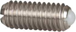 Vlier - M6x1.0, 3.5mm Ball Diam, 14mm Body Length, 1mm Max Ball Reach, Threaded Ball Plunger - Stainless Steel Body, Nylon Ball, 2.02 Lb Initial End Force, 2.92 Lb Final End Force - USA Tool & Supply