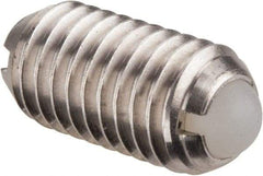Vlier - M8x1.25, 5mm Ball Diam, 16mm Body Length, 1.5mm Max Ball Reach, Threaded Ball Plunger - Stainless Steel Body, Nylon Ball, 3.37 Lb Initial End Force, 6.75 Lb Final End Force - USA Tool & Supply
