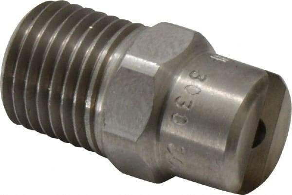 Bete Fog Nozzle - 1/4" Pipe, 30° Spray Angle, Grade 303 Stainless Steel, Standard Fan Nozzle - Male Connection, 4.74 Gal per min at 100 psi, 0.141" Orifice Diam - USA Tool & Supply