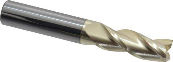 Accupro - 3/8", 1" LOC, 3/8" Shank Diam, 2-1/2" OAL, 3 Flute, Solid Carbide Square End Mill - Single End, ZrN Finish, Spiral Flute, Variable° Helix, Centercutting, Right Hand Cut, Right Hand Flute - USA Tool & Supply